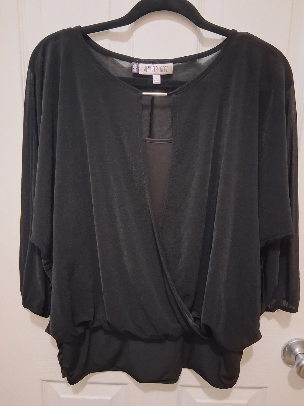 Jennifer Lopez Black Surplice Blouson Top